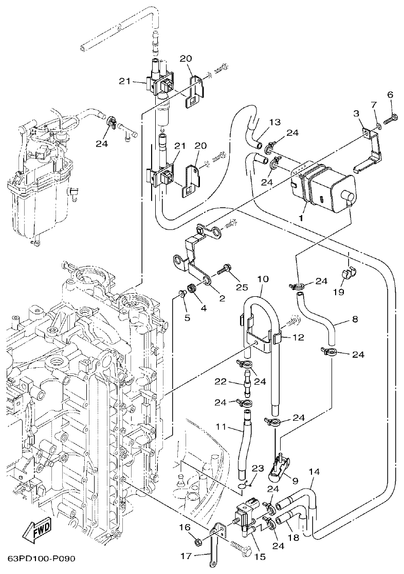 Yamaha F150FET, FL150FET INTAKE 2 parts diagram